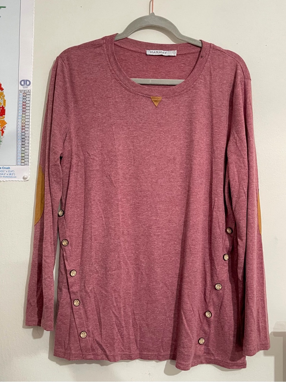 Harhay Long Sleeve Button-Side Tee in Dusty Rose Size Large